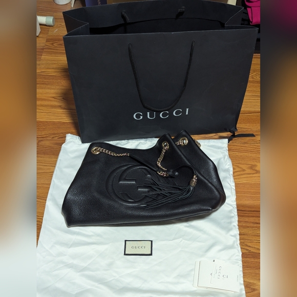 Gucci Pebbled Calfskin Medium Soho Chain Shoulder Bag Black - Picture 6 of 16